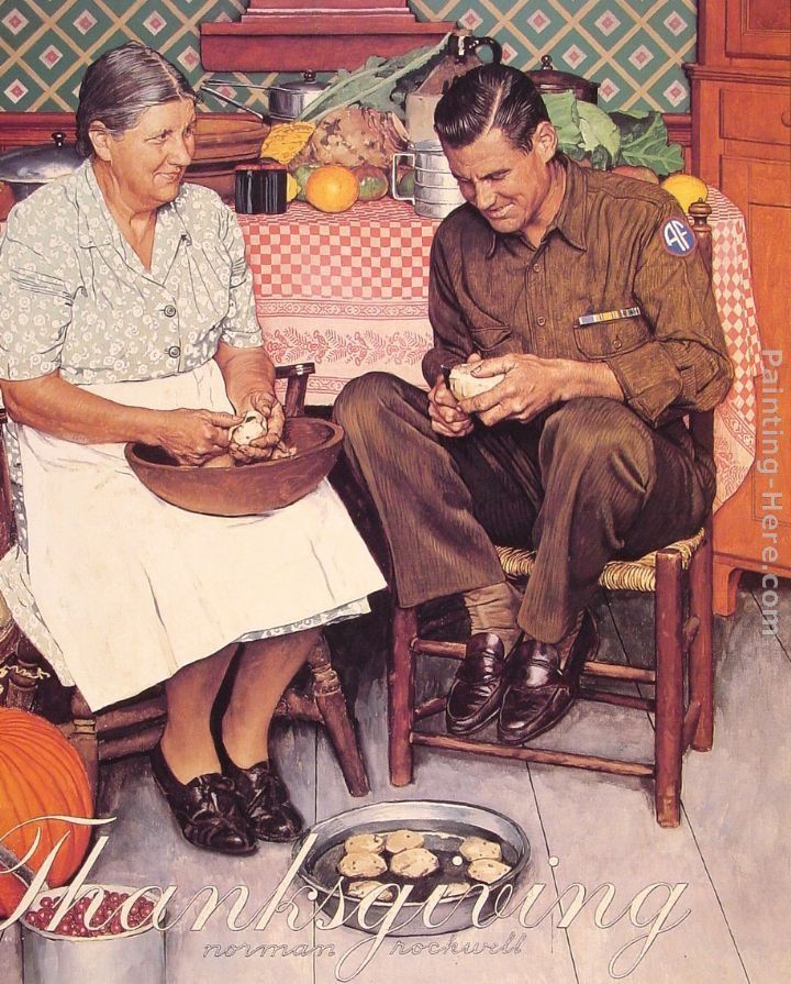 Norman Rockwell Thanksgiving Mother and Son Peeling Potatoes